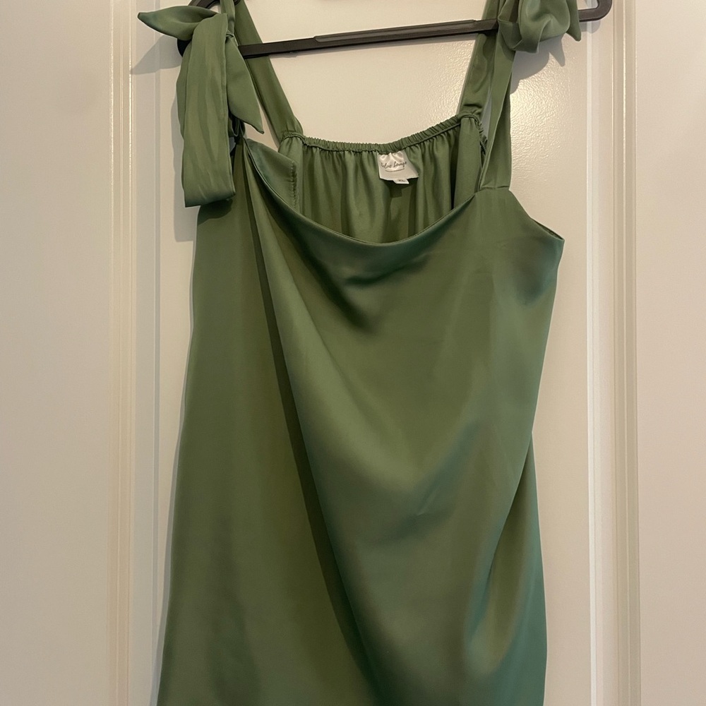 Satin Tie-Strap Slip Tank in Sage Green